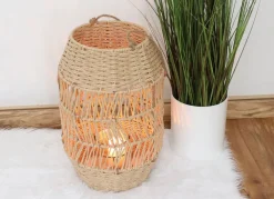 Laterne Aus Naturfaser Mit Glaseinsatz 36Cm