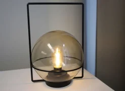 Led-Glaskugelleuchte Mit Metallstander 18X28Cm Warmweis Gelb