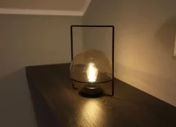 Led-Glaskugelleuchte Mit Metallstander 18X28Cm Warmweis Gelb