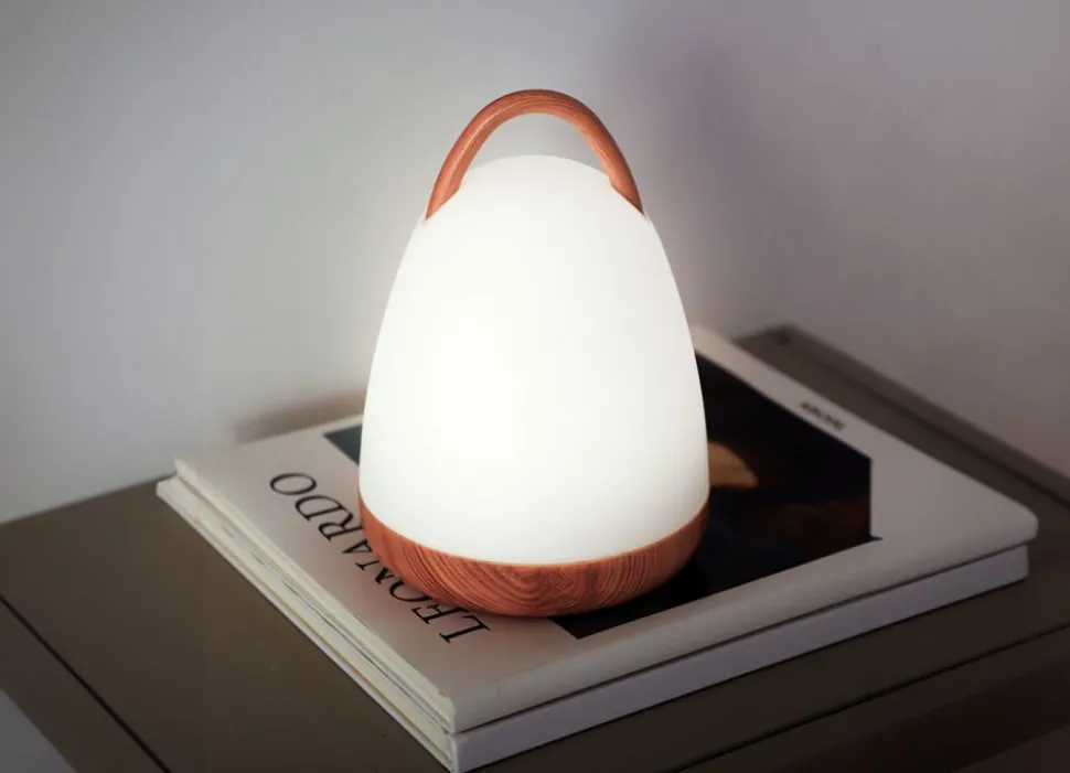Led-Lampe Mit Griff Und Boden In Holzoptik Outdoor/Indoor 18,5Cm Warmweis