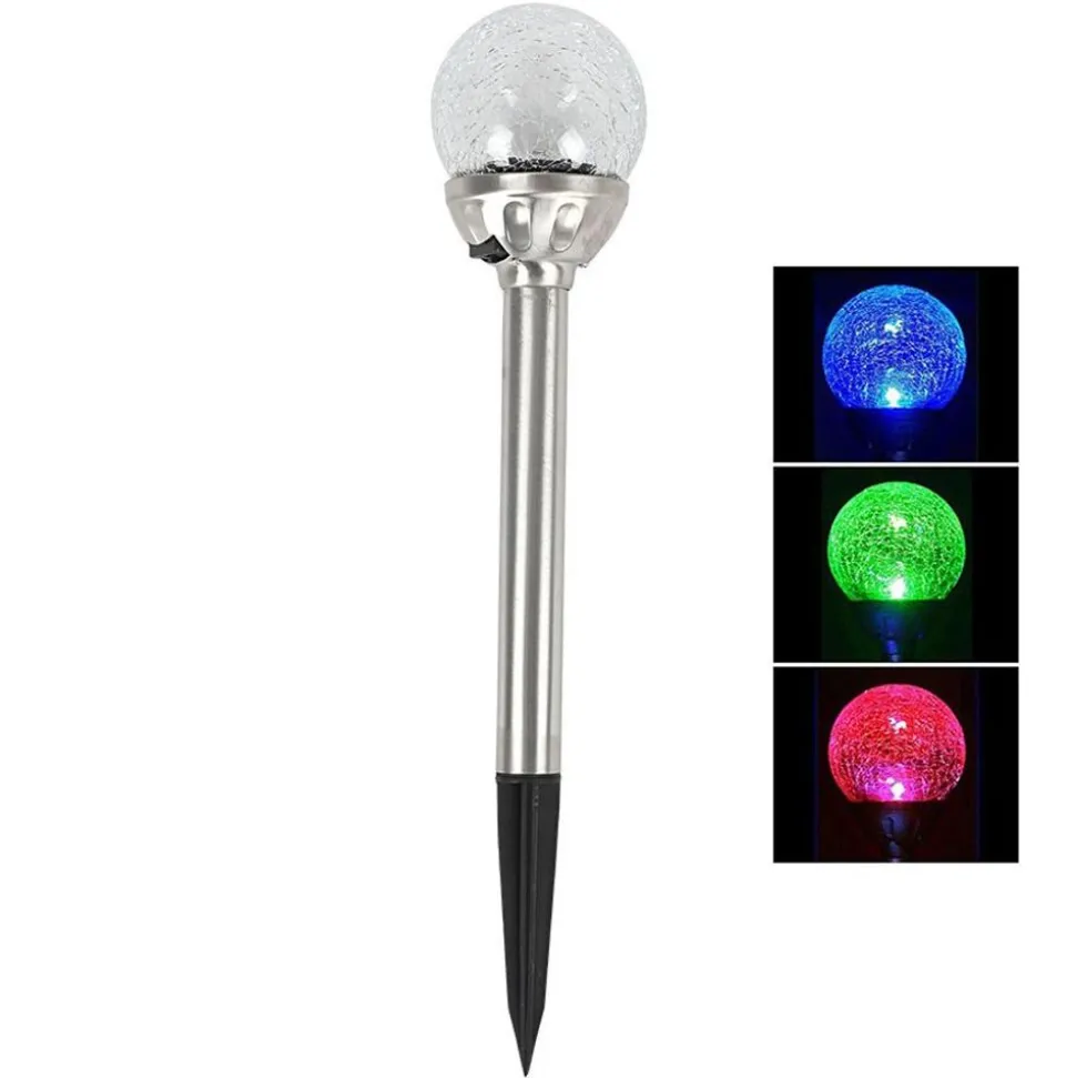 Led-Solar-Gartenleuchte Mit Crackle-Glaskugel Und Farbwechsler