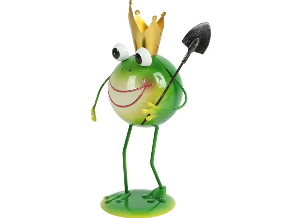 Metallfrosch Stehend Mit Gartenwerkzeug 28,5Cm