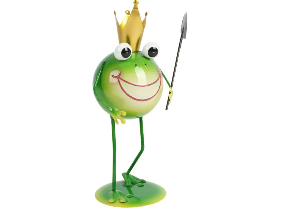 Metallfrosch Stehend Mit Gartenwerkzeug 28,5Cm