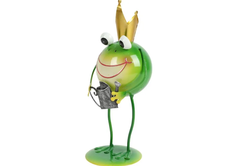Metallfrosch Stehend Mit Gartenwerkzeug 28,5Cm