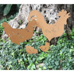 Metall-Gartenstecker Huhn 36,5X47Cm Rostbraun