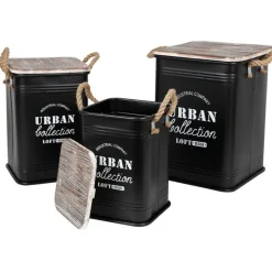 Metall-Sitztonnen Urban Collection 3-Teilig Schwarz