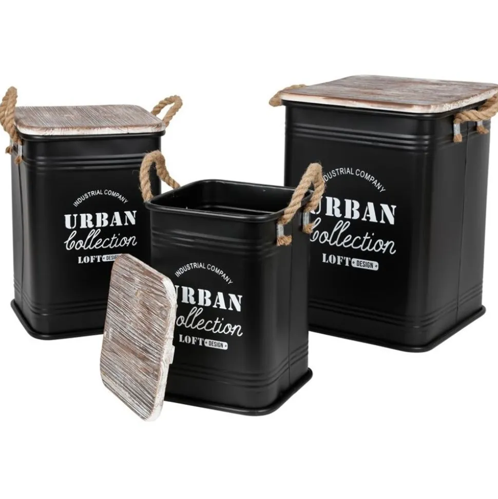 Metall-Sitztonnen Urban Collection 3-Teilig Schwarz