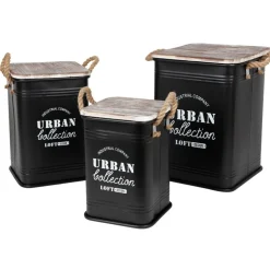 Metall-Sitztonnen Urban Collection 3-Teilig Schwarz