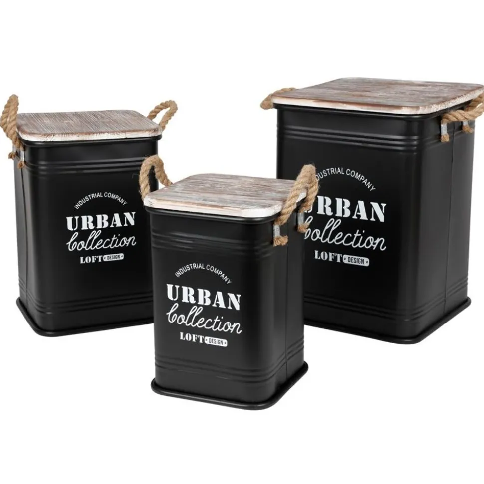 Metall-Sitztonnen Urban Collection 3-Teilig Schwarz