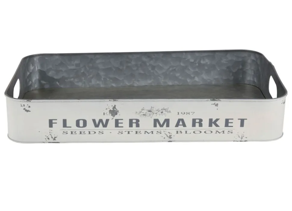 Metalltablett Flower Market Gr. L 49,5X29X8Cm Creme