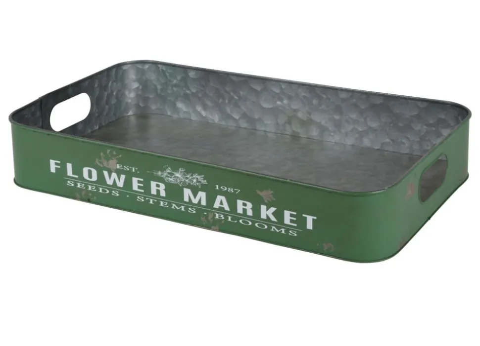 Metalltablett Flower Market Gr. L 49,5X29X8Cm Grun