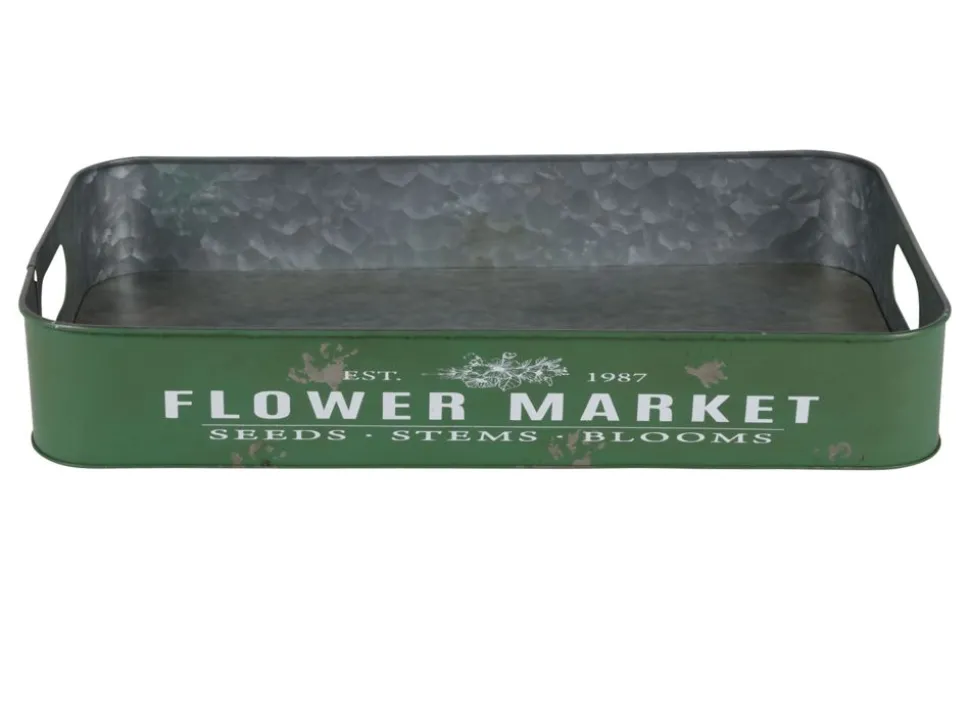 Metalltablett Flower Market Gr. L 49,5X29X8Cm Grun