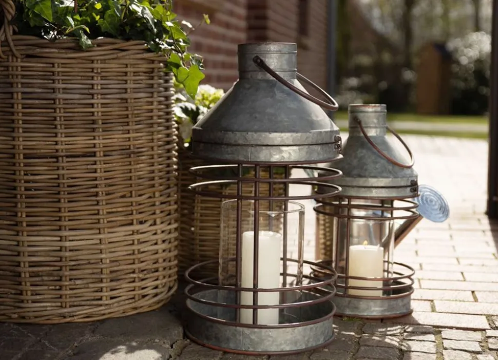 Outdoor-Laternen-Set Aus Zink Mit Glaseinsatz 2-Teilig