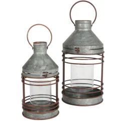 Outdoor-Laternen-Set Aus Zink Mit Glaseinsatz 2-Teilig