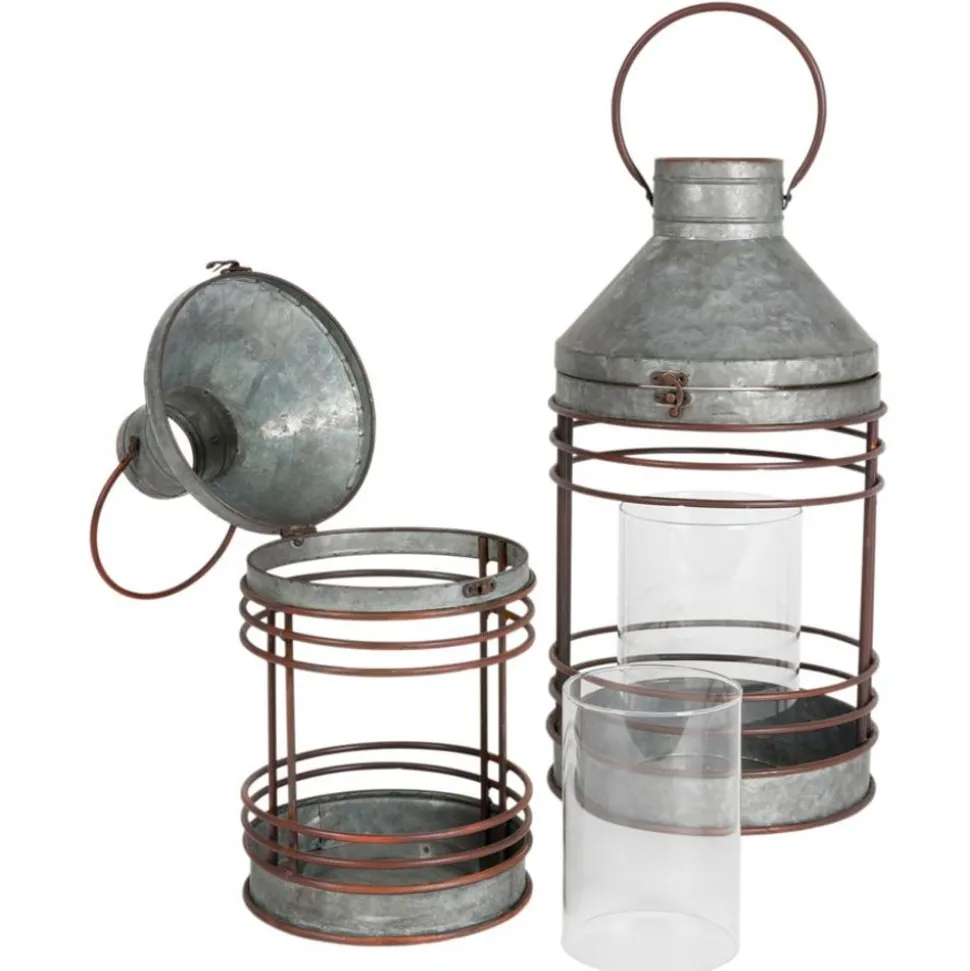 Outdoor-Laternen-Set Aus Zink Mit Glaseinsatz 2-Teilig