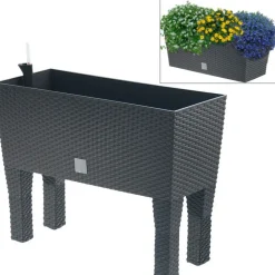 Polyrattan-Blumenbank Mit Bewasserung 80X32Cm Anthrazit