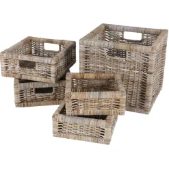 RattanKörbe-Set Java 5-Teilig Vintage-Grau