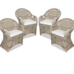 Rattansessel Athena Mit Sitzkissen 4Er-Set Natural-Grey