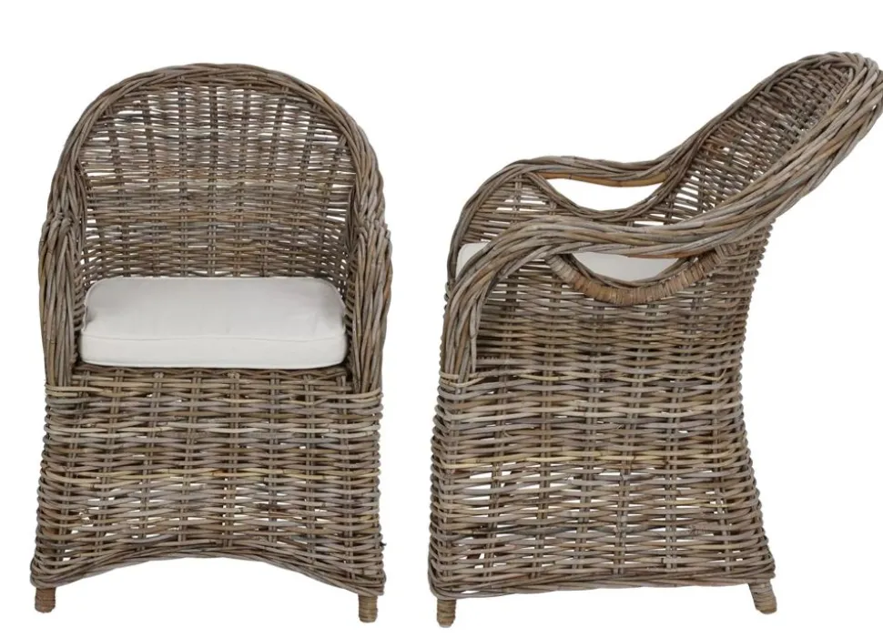 Rattansessel Athena Mit Sitzkissen 4Er-Set Natural-Grey