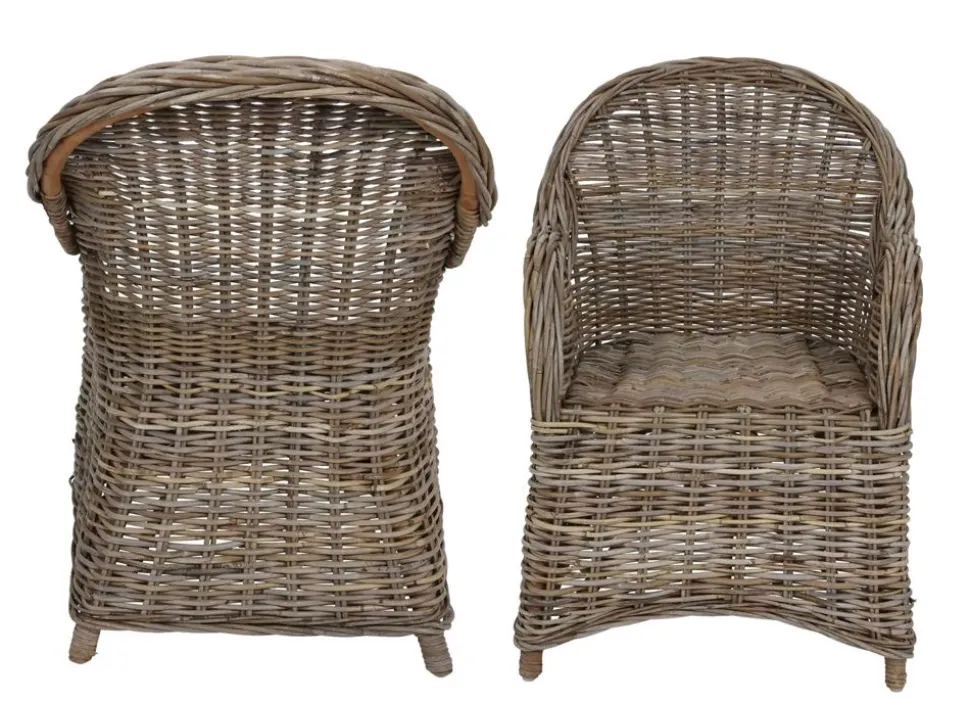 Rattansessel Athena Mit Sitzkissen 4Er-Set Natural-Grey