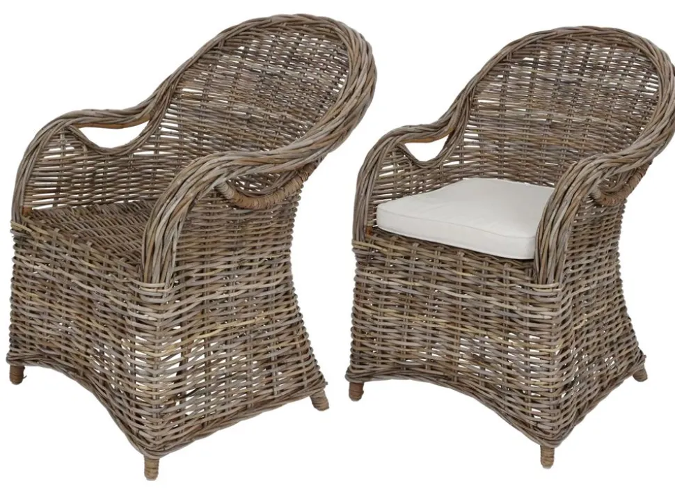 Rattansessel Athena Mit Sitzkissen 4Er-Set Natural-Grey