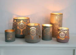 Saulen-Windlichter Aus Metall Beige/Gold 4Er-Set