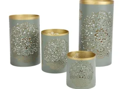 Saulen-Windlichter Aus Metall Blaugrau/Gold 4Er-Set