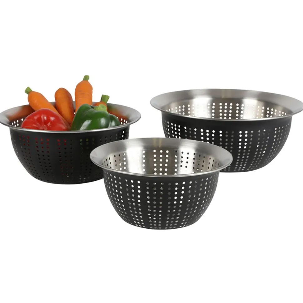 Sieb-Schussel-Set Aus Edelstahl Schwarz 3-Teilig