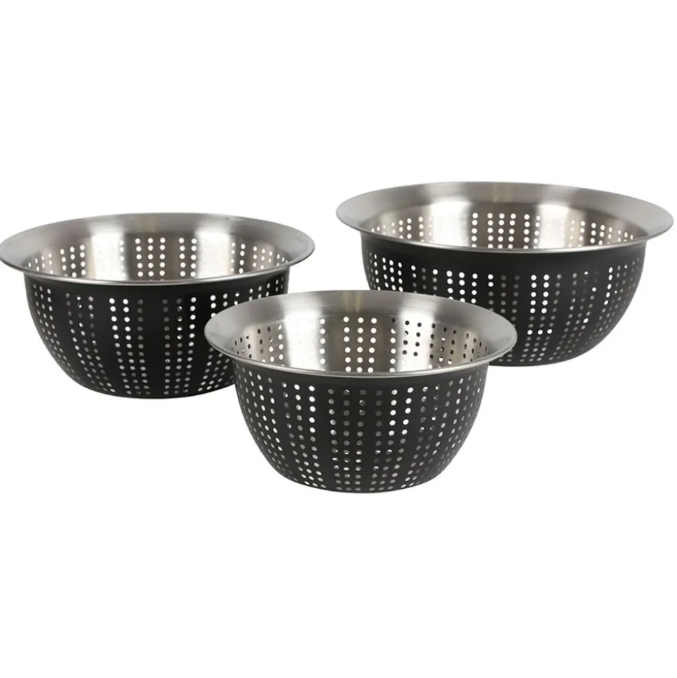 Sieb-Schussel-Set Aus Edelstahl Schwarz 3-Teilig