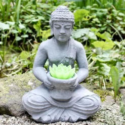 Sitzender Buddha Aus Beton Mit Lotusblutenkerze 30X38X32Cm