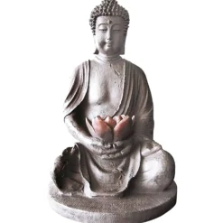 Sitzender Solar-Buddha Mit Led-Blute 40Cm Warmweis