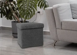 Sitzhocker Aus Teddystoff 38X38X35Cm Anthrazit