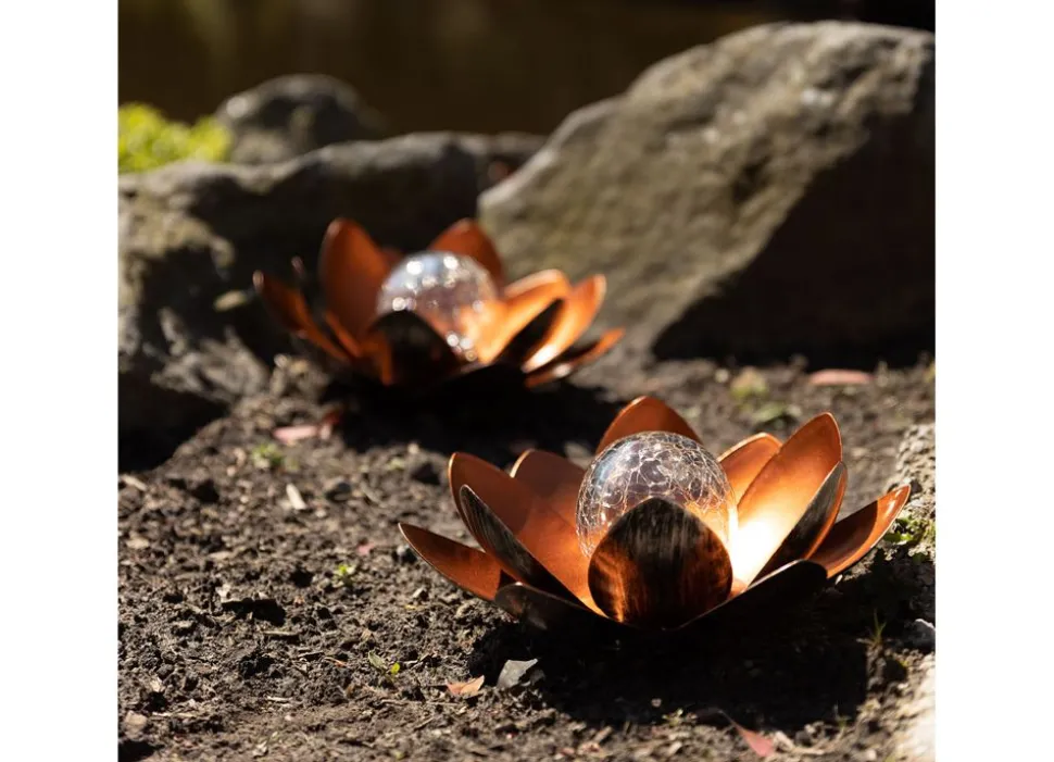 Solar-Lotusblume Mit Crackleglaskugel Und Led-Beleuchtung Warmweis