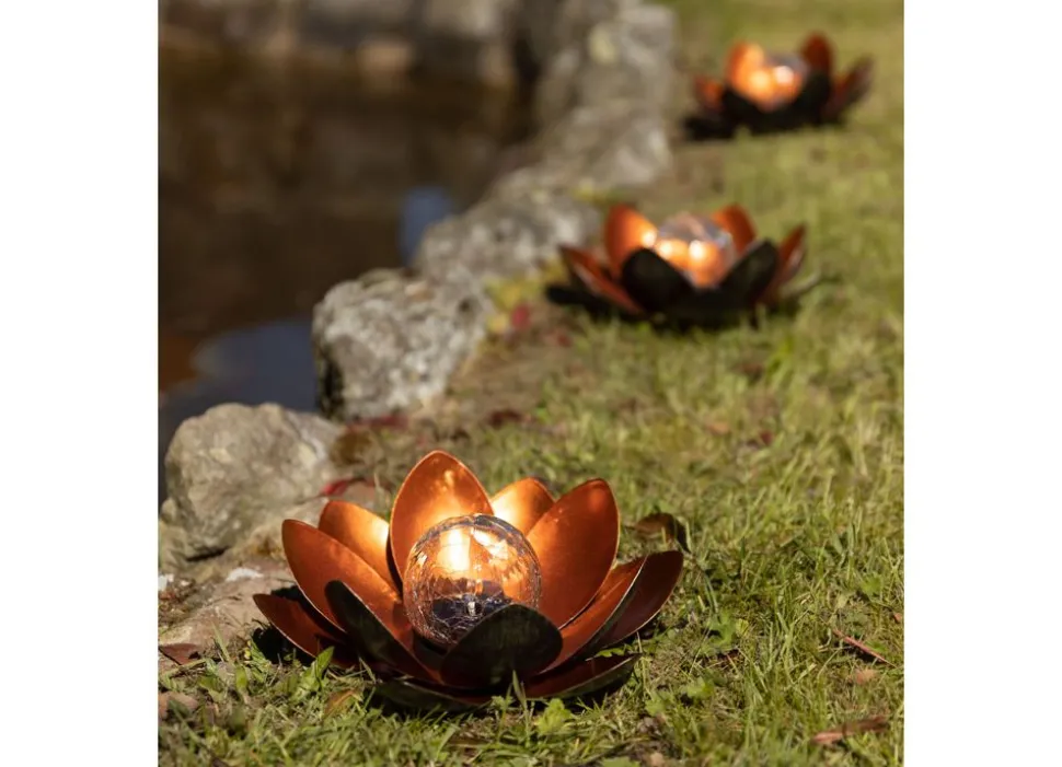 Solar-Lotusblume Mit Crackleglaskugel Und Led-Beleuchtung Warmweis