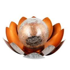 Solar-Lotusblume Mit Crackleglaskugel Und Led-Beleuchtung Warmweis