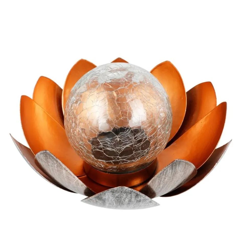 Solar-Lotusblume Mit Crackleglaskugel Und Led-Beleuchtung Warmweis