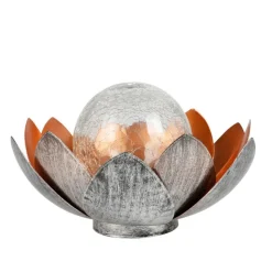 Solar-Lotusblume Mit Crackleglaskugel Und Led-Beleuchtung Warmweis