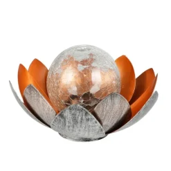 Solar-Lotusblume Mit Crackleglaskugel Und Led-Beleuchtung Warmweis