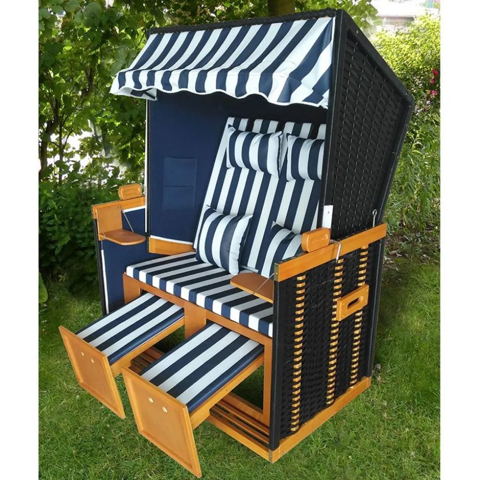 Strandkorb Ostsee Deluxe Blau/Weis