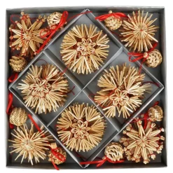 Strohanhanger Baumschmuck 56-Teilig Natur/Rot