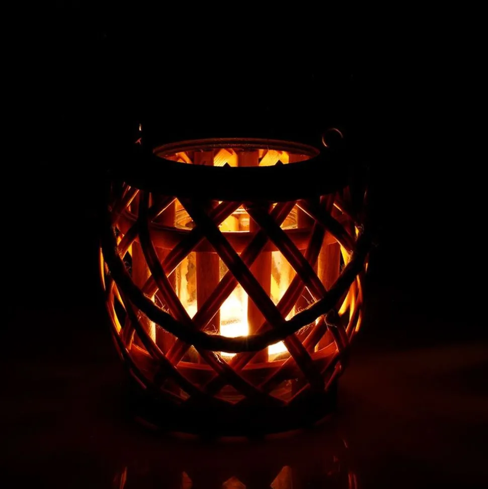 Weiden-Laterne Mit Glaswindlicht 15X14Cm