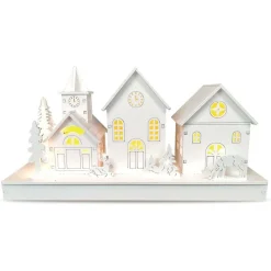Weihnachtliches Led-Dekodorf Aus Holz Weis