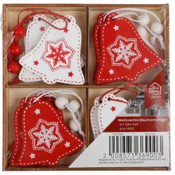 Weihnachtsbaum-Anhanger Aus Holz 12Er-Set Rot/Weis