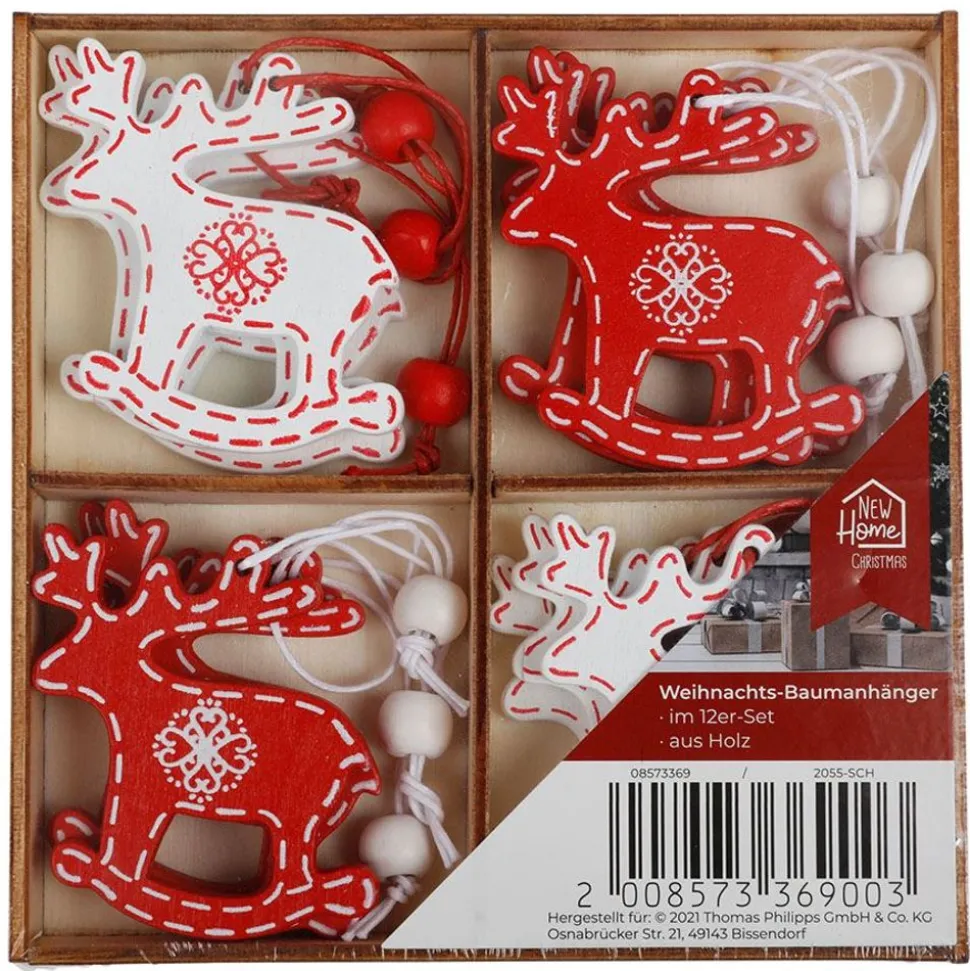 Weihnachtsbaum-Anhanger Aus Holz 12Er-Set Rot/Weis