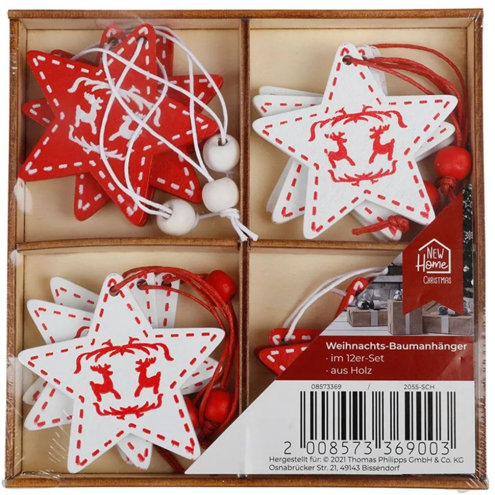 Weihnachtsbaum-Anhanger Aus Holz 12Er-Set Rot/Weis