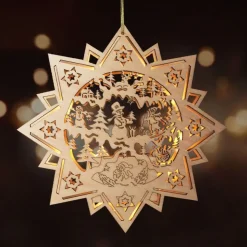 Weihnachts-Holzstern 30Cm Mit 10 Leds