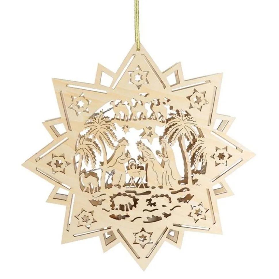 Weihnachts-Holzstern 30Cm Mit 10 Leds