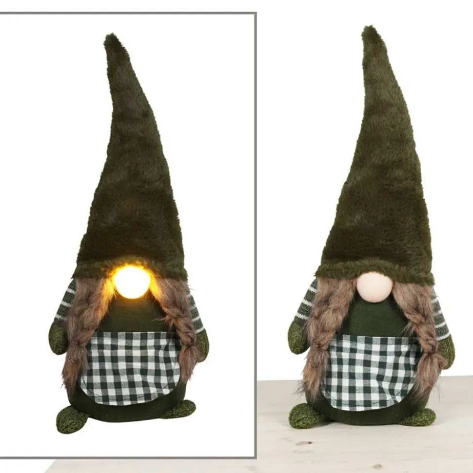 Weihnachts-Wichtel-Frau Mit Leuchtender Led-Nase 56Cm Grun