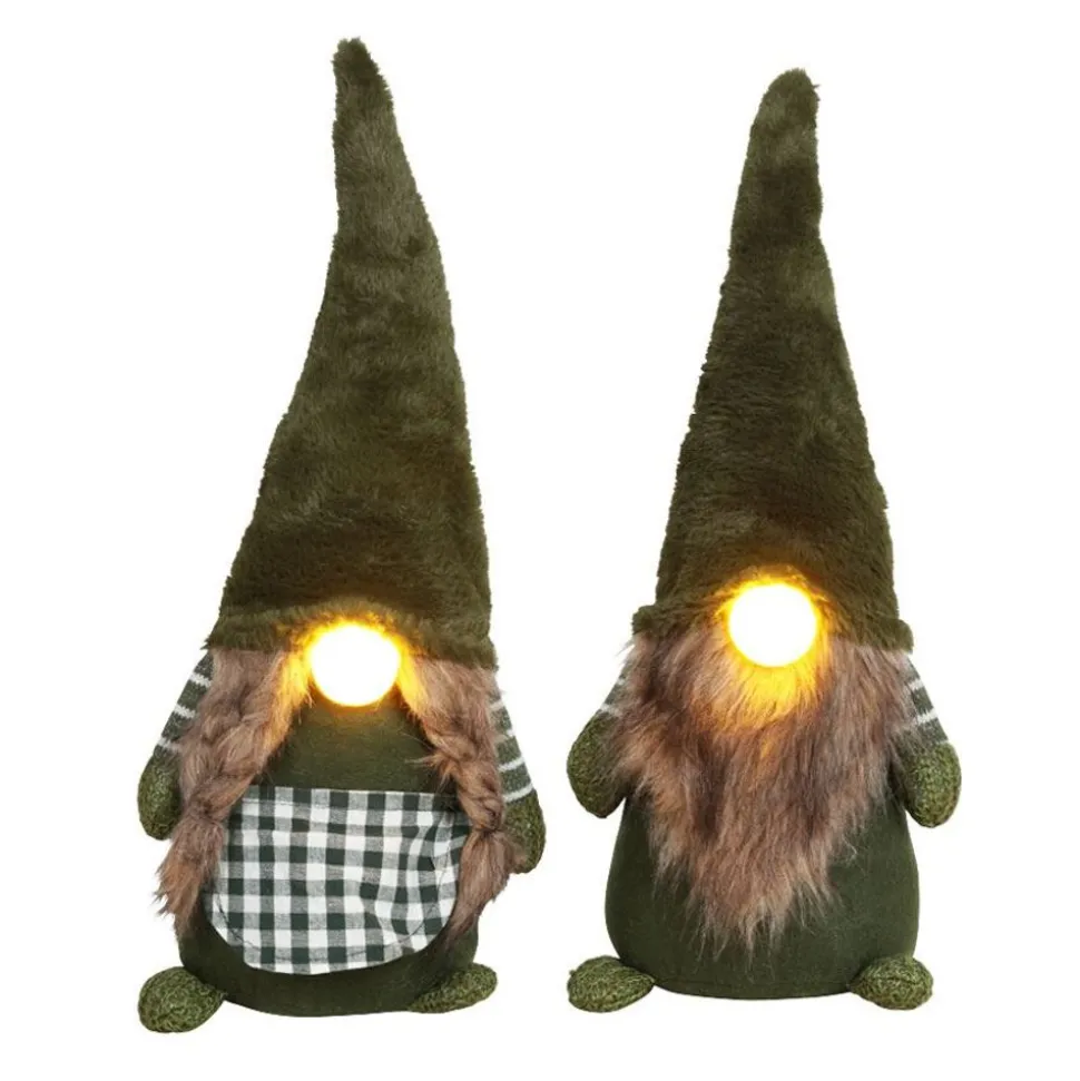 Weihnachts-Wichtel-Frau Mit Leuchtender Led-Nase 56Cm Grun