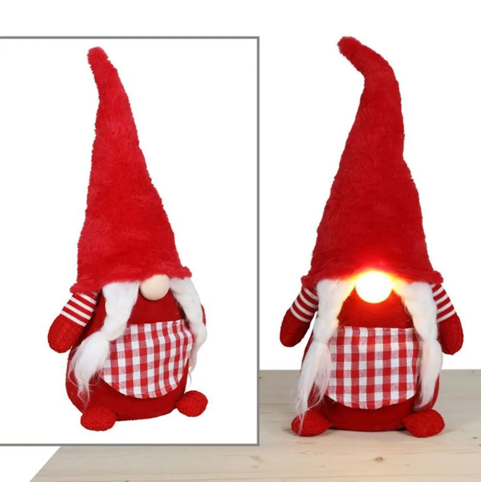 Weihnachts-Wichtel-Frau Mit Leuchtender Led-Nase 56Cm Rot